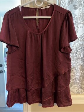 Layered Ruffle Sleeve Blouse in Burgundy